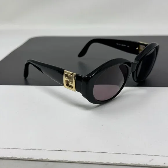 Fendi FS 173 Ebony Oval Black Vintage Side Gold Mesh Sunglasses Frame Only